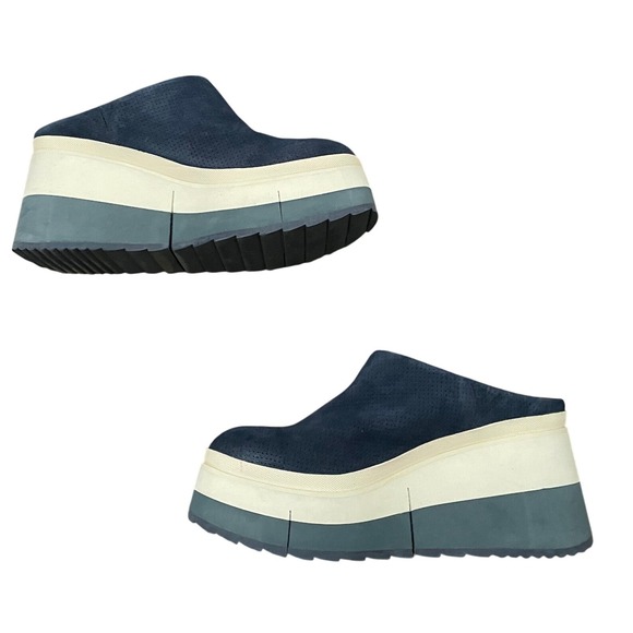 Nakedfeet Coach Navy Suede Leather Platform Clogs Mules Shoes 9.5M Chunky Y2K - Picture 3 of 7